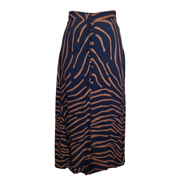 Mango MNG | Women's Black Rust Animal Print Button Front Midi Skirt - Sz S - Picture 1 of 8